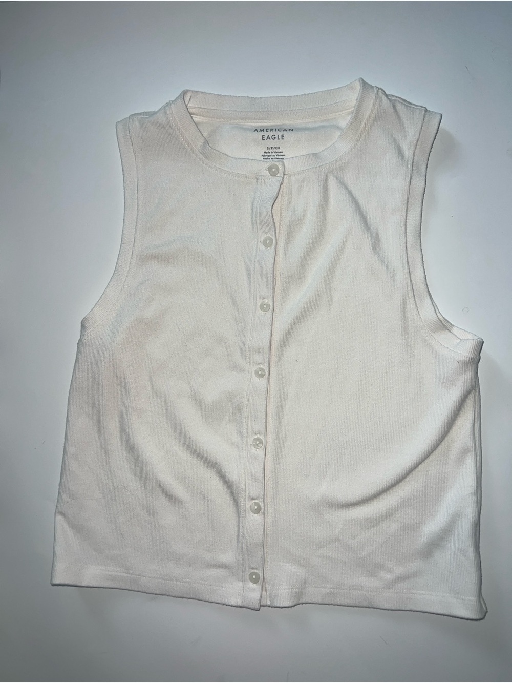 American Eagle Outfitters Cream Button-Front Ribbed Tank